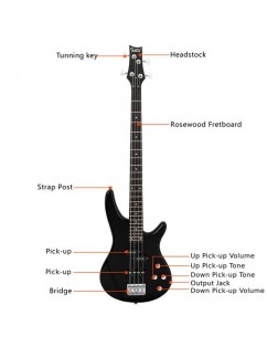 Glarry GIB Electric Bass Guitar Full Size 4 String Black