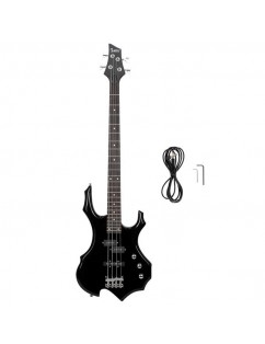 Glarry Burning Fire Electric Bass Guitar Full Size 4 String Cord Wrench Tool Black