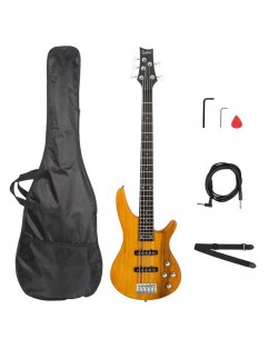 Glarry GIB Electric 5 String Bass Guitar Full Size Bag   Strap   Pick   Connector   Wrench Tool Transparent Yellow