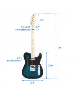 Maple Fingerboard GTL Electric Guitar SS Pickup Blue Guitars Case and Accessories Pack Beginner Starter Package 