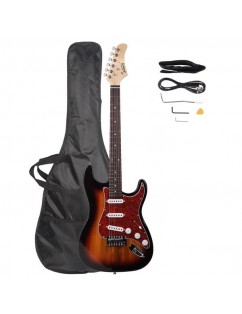 Glarry GST3 Pearl White Pick Guard Electric Guitar Bag Shoulder Strap Pick Whammy Bar Cord Wrench Tool Sunset Color