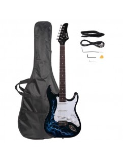 Glarry GST-E Electric Guitar Bag Shoulder Strap Pick Whammy Bar Cord Wrench Tool Black