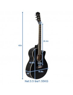 40 Inch Cutaway Acoustic Guitar 20 Frets Beginner Kit for Students Children Adult Bag Guard Wrench Strings Black