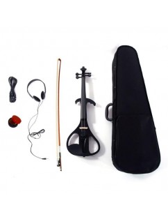 LJ1 4/4" Basswood Electric Violin   Case   Rosin   Head Set   Bow   Connecting Line Black